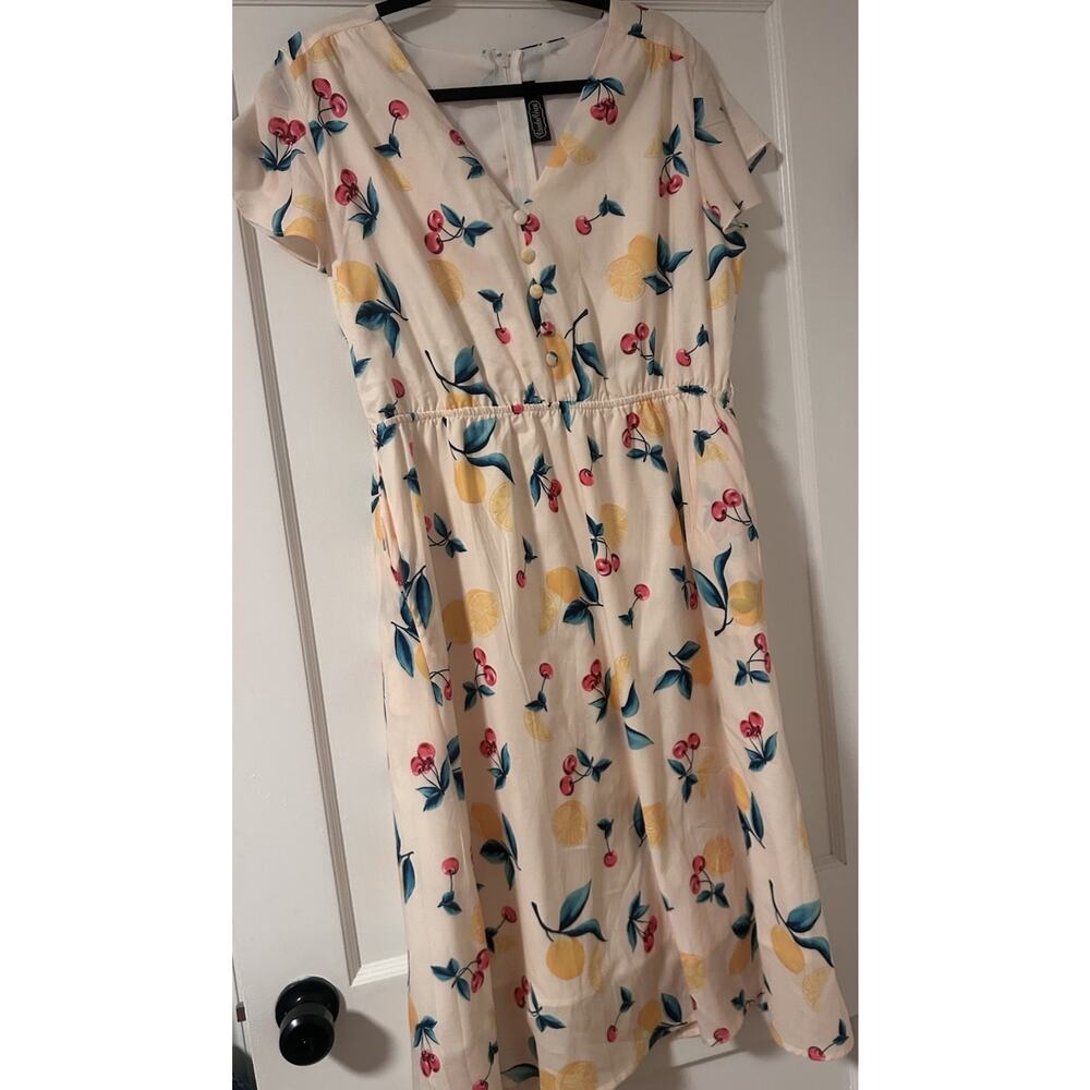 Voodoo Vixen Cherry Lemonade Swing Dress XXL Pinup Spring Summer 1950’s Pockets - Picture 14 of 16